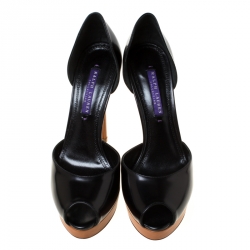 Pre Owned Ralph Lauren Black Leather D'Orsay Peep Toe Pumps Size 38