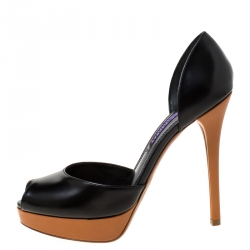 Pre Owned Ralph Lauren Black Leather D'Orsay Peep Toe Pumps Size 38