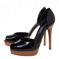 Pre Owned Ralph Lauren Black Leather D'Orsay Peep Toe Pumps Size 38