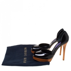 Pre Owned Ralph Lauren Black Leather D'Orsay Peep Toe Pumps Size 38