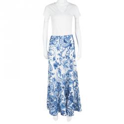 Pre Owned Ralph Lauren White Paisley Printed Silk Bria Maxi Skirt L