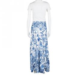 Pre Owned Ralph Lauren White Paisley Printed Silk Bria Maxi Skirt L