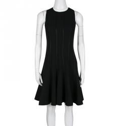 Pre Owned Ralph Lauren Black Wool Leather Paneled Flared Clarissa Dress S