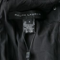 Pre Owned Ralph Lauren Black Wool Leather Paneled Flared Clarissa Dress S