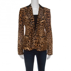 Pre Owned Ralph Lauren Brown Calf Hair Leopard Print Selma Blazer M