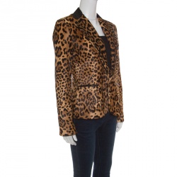 Pre Owned Ralph Lauren Brown Calf Hair Leopard Print Selma Blazer M