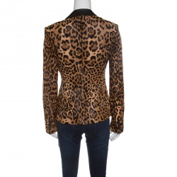 Pre Owned Ralph Lauren Brown Calf Hair Leopard Print Selma Blazer M