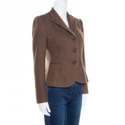 Pre Owned Ralph Lauren Brown Cashmere Logo Button Detail Dalphine Blazer S