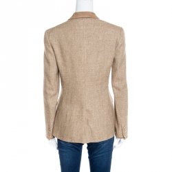 Pre Owned Ralph Lauren Brown Textured Suede Trim Detail Eugenia Riding Blazer S