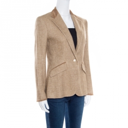 Pre Owned Ralph Lauren Brown Textured Suede Trim Detail Eugenia Riding Blazer S