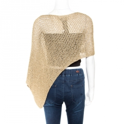 Pre Owned Ralph Lauren Gold Chunky Loose Hand Knit Asymmetric Cape L