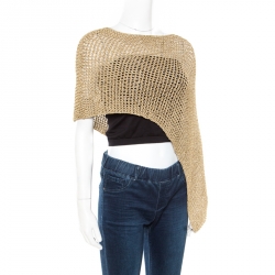 Pre Owned Ralph Lauren Gold Chunky Loose Hand Knit Asymmetric Cape L