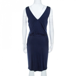 Pre Owned Ralph Lauren Navy Blue Stretch Knit Sleeveless Belted Sheath Dress M