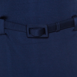 Pre Owned Ralph Lauren Navy Blue Stretch Knit Sleeveless Belted Sheath Dress M