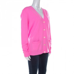Pre Owned Ralph Lauren Neon Pink Cashmere Cardigan M