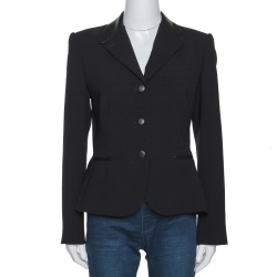 Pre Owned Ralph Lauren Black Wool Leather Trim Dalphine Jacket M