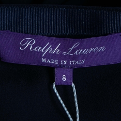 Pre Owned Ralph Lauren Navy Blue Silk Pleat Detailed Maxi Skirt M