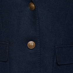 Pre Owned Ralph Lauren Navy Blue Wool Crest Detail Blazer M