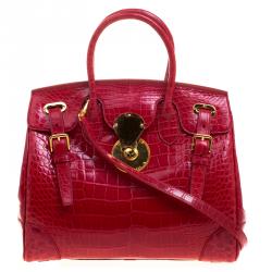 Pre Owned Ralph Lauren Red Alligator Ricky Top Handle Bag