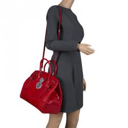 Pre Owned Ralph Lauren Red Alligator Ricky Top Handle Bag