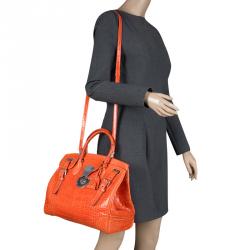Pre Owned Ralph Lauren Orange Alligator Ricky Top Handle Bag