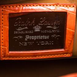 Pre Owned Ralph Lauren Orange Alligator Ricky Top Handle Bag
