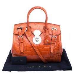Pre Owned Ralph Lauren Orange Alligator Ricky Top Handle Bag