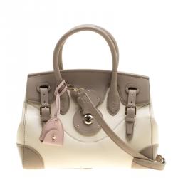 Pre Owned Ralph Lauren Taupe/Off White Leather Ricky Top Handle Bag