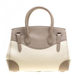 Pre Owned Ralph Lauren Taupe/Off White Leather Ricky Top Handle Bag