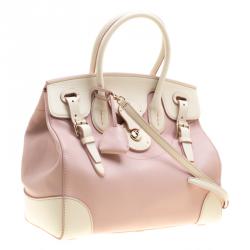 Pre Owned Ralph Lauren Off White/Blush Pink Leather Ricky Top Handle Bag