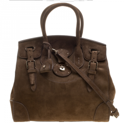 Ralph Lauren Handbag, Brown Suede, Croc Embossed Leather Handbag