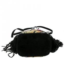 Pre Owned Ralph Lauren Black Leather Drawstring Fringed Bucket Bag