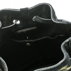 Pre Owned Ralph Lauren Black Leather Drawstring Fringed Bucket Bag