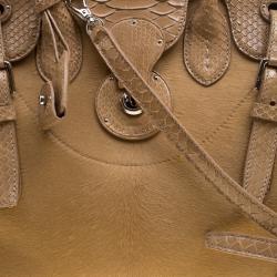Pre Owned Ralph Lauren Beige Calf Hair and Python Ricky Top Handle Bag