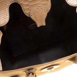 Pre Owned Ralph Lauren Beige Calf Hair and Python Ricky Top Handle Bag