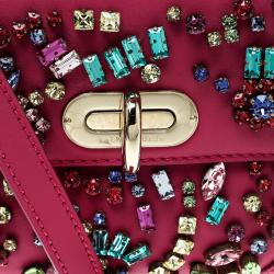 Pre Owned Ralph Lauren Pink Leather Mini Tiffin Crystal Embellished Top Handle Bag