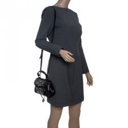 Pre Owned Ralph Lauren Black Leather Mini Tiffin Crystal Embellished Top Handle Bag