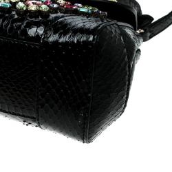 Pre Owned Ralph Lauren Black Leather Mini Tiffin Crystal Embellished Top Handle Bag