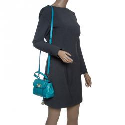 Pre Owned Ralph Lauren Turquoise Python Mini Tiffin Top Handle Bag