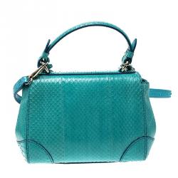 Pre Owned Ralph Lauren Turquoise Python Mini Tiffin Top Handle Bag