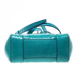 Pre Owned Ralph Lauren Turquoise Python Mini Tiffin Top Handle Bag