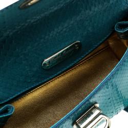 Pre Owned Ralph Lauren Turquoise Python Mini Tiffin Top Handle Bag