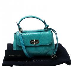 Pre Owned Ralph Lauren Turquoise Python Mini Tiffin Top Handle Bag
