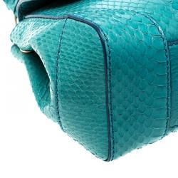 Pre Owned Ralph Lauren Turquoise Python Mini Tiffin Top Handle Bag