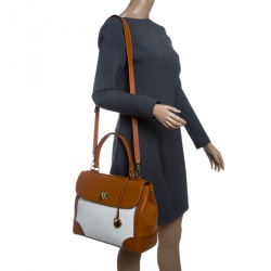 Pre Owned Ralph Lauren Brown/White Leather and Canvas Tiffin 33 Bag