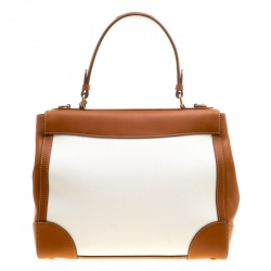 Pre Owned Ralph Lauren Brown/White Leather and Canvas Tiffin 33 Bag