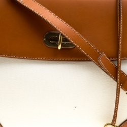Pre Owned Ralph Lauren Brown/White Leather and Canvas Tiffin 33 Bag