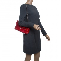 Pre Owned Ralph Lauren Red Patent Leather Ricky Chain Shoulder Bag