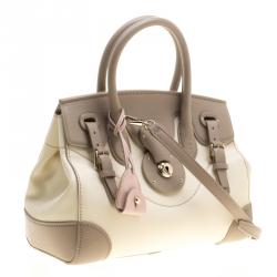 Pre Owned Ralph Lauren Taupe/Off White Leather Ricky Top Handle Bag
