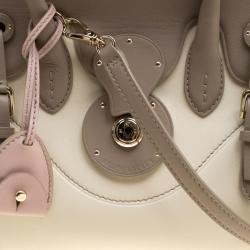 Pre Owned Ralph Lauren Taupe/Off White Leather Ricky Top Handle Bag